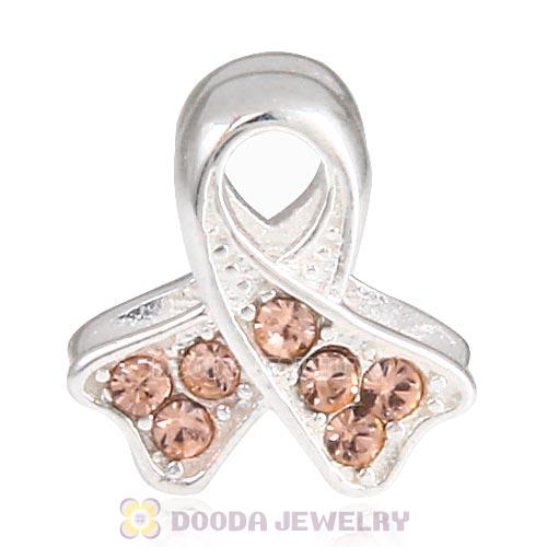 Sterling Silver Ribbon Lung Cancer Bead with Light Peach Austrian Crystal