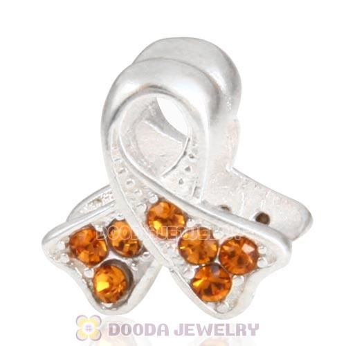 Sterling Silver Ribbon Lung Cancer Bead with Topaz Austrian Crystal