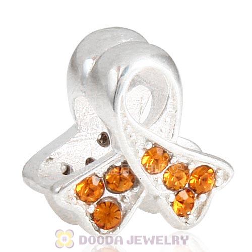 Sterling Silver Ribbon Lung Cancer Bead with Topaz Austrian Crystal