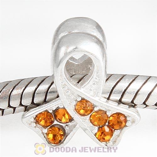 Sterling Silver Ribbon Lung Cancer Bead with Topaz Austrian Crystal