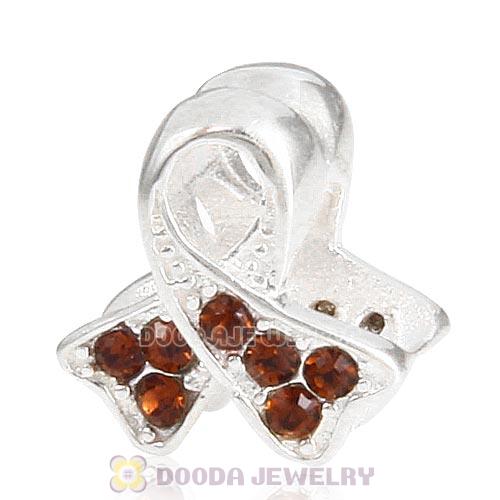 Sterling Silver Ribbon Lung Cancer Bead with Smoked Topaz Austrian Crystal