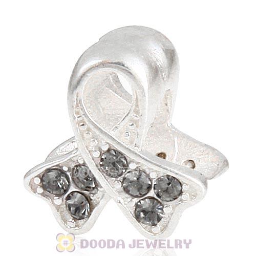 Sterling Silver Ribbon Lung Cancer Bead with Black Diamond Austrian Crystal
