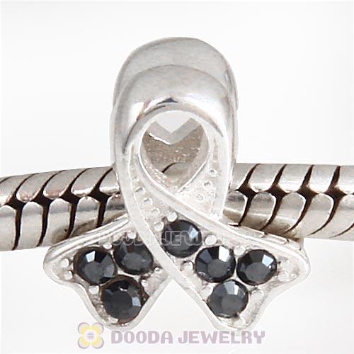 Sterling Silver Ribbon Lung Cancer Bead with Jet Hematite Austrian Crystal