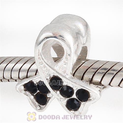 Sterling Silver Ribbon Lung Cancer Bead with Jet Austrian Crystal