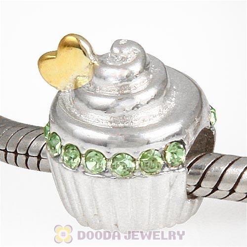 Sterling Silver Golden Heart Cupcake Bead with Peridot Austrian Crystal