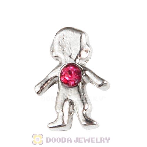 Platinum Plated Alloy Boy with Rose Crystal Floating Charms