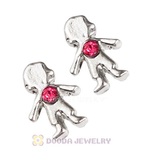 Platinum Plated Alloy Boy with Rose Crystal Floating Charms