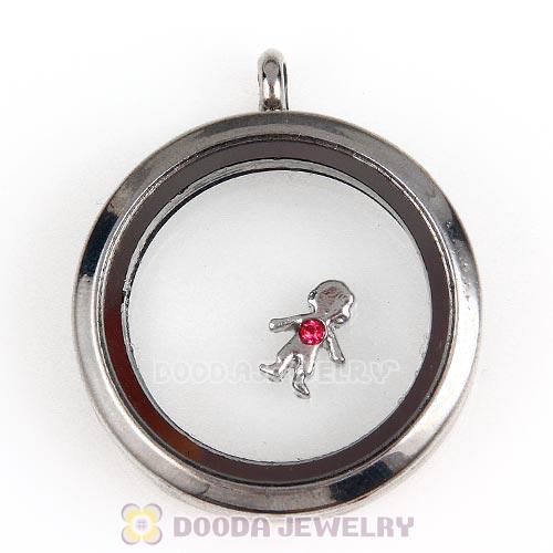Platinum Plated Alloy Boy with Rose Crystal Floating Charms