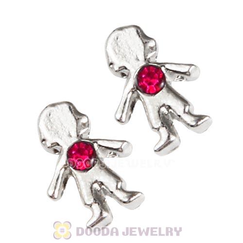 Platinum Plated Alloy Boy with Fuchsia Crystal Floating Charms