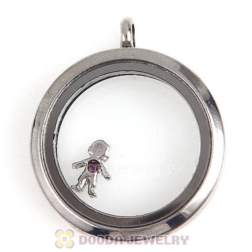 Platinum Plated Alloy Boy with Amethyst Crystal Floating Charms