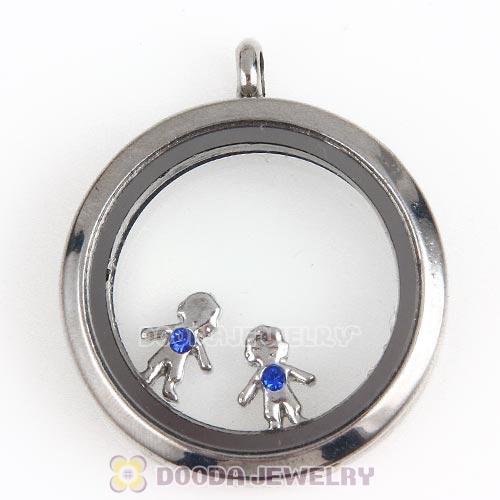 Platinum Plated Alloy Boy with Sapphire Crystal Floating Charms