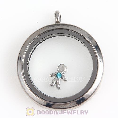 Platinum Plated Alloy Boy with Aquamarine Crystal Floating Charms