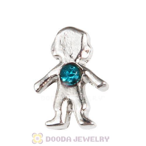 Platinum Plated Alloy Boy with Blue Zircon Crystal Floating Charms