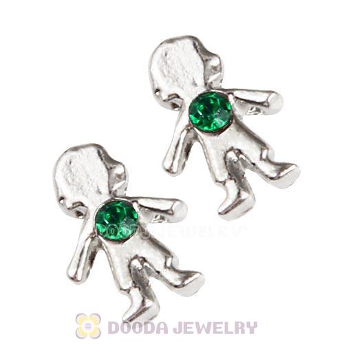 Platinum Plated Alloy Boy with Emerald Crystal Floating Charms