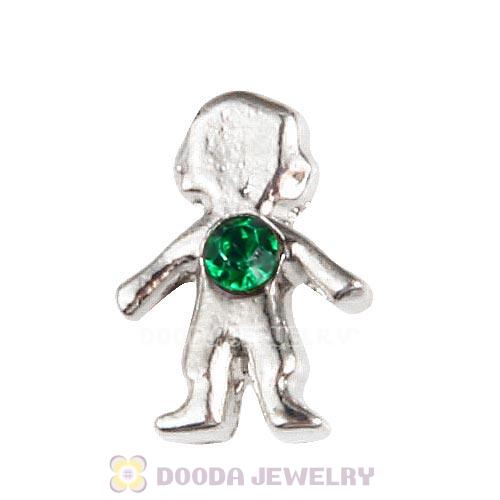 Platinum Plated Alloy Boy with Emerald Crystal Floating Charms