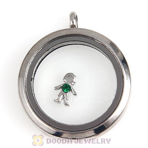 Platinum Plated Alloy Boy with Emerald Crystal Floating Charms