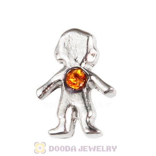 Platinum Plated Alloy Boy with Topaz Crystal Floating Charms