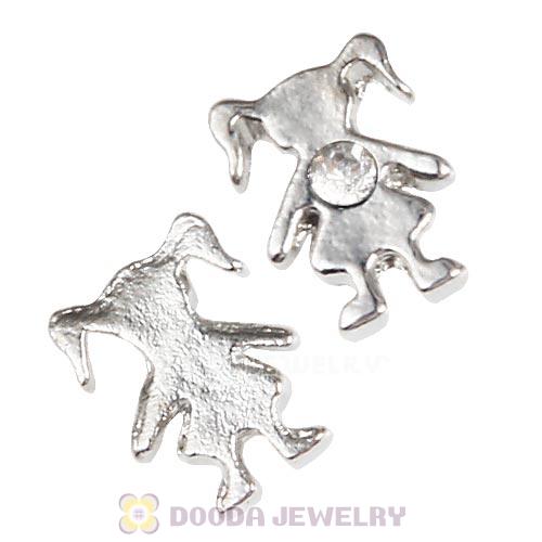 Platinum Plated Alloy Girl with White Crystal Floating Charms