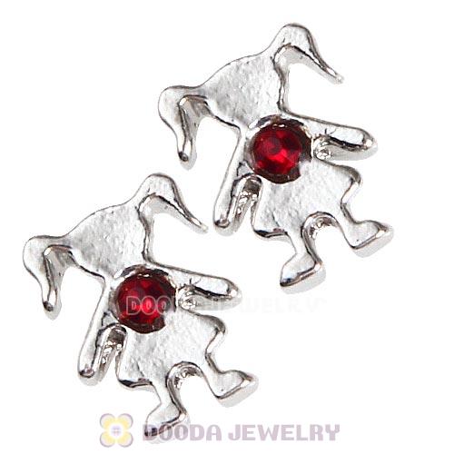 Platinum Plated Alloy Girl with Siam Crystal Floating Charms