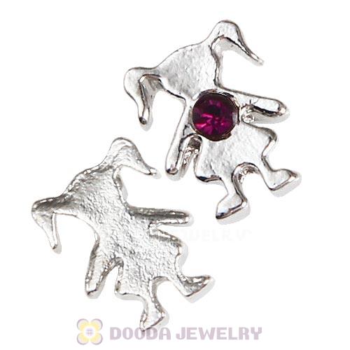 Platinum Plated Alloy Girl with Amethyst Crystal Floating Charms