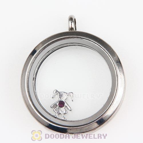 Platinum Plated Alloy Girl with Amethyst Crystal Floating Charms