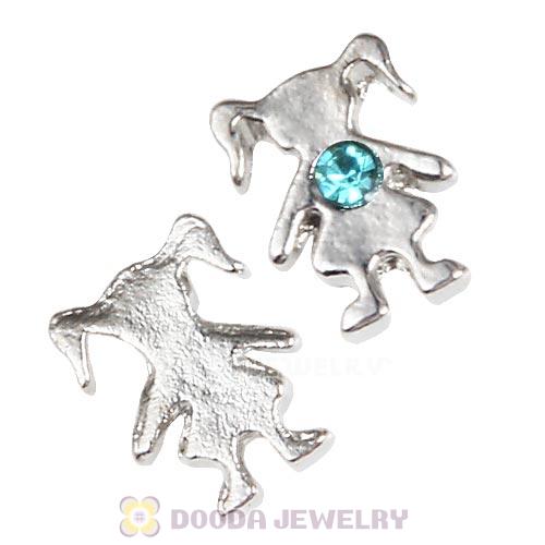 Platinum Plated Alloy Girl with Aquamarine Crystal Floating Charms