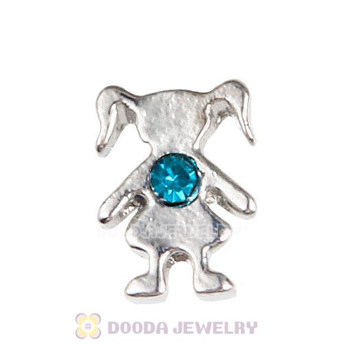 Platinum Plated Alloy Girl with Blue Zircon Crystal Floating Charms