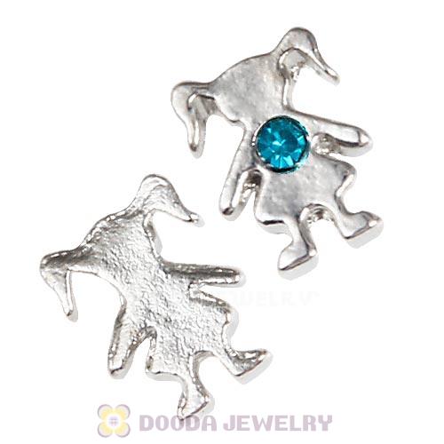 Platinum Plated Alloy Girl with Blue Zircon Crystal Floating Charms