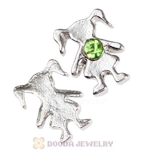 Platinum Plated Alloy Girl with Peridot Crystal Floating Charms
