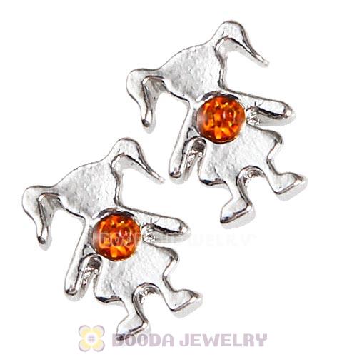 Platinum Plated Alloy Girl with Topaz Crystal Floating Charms