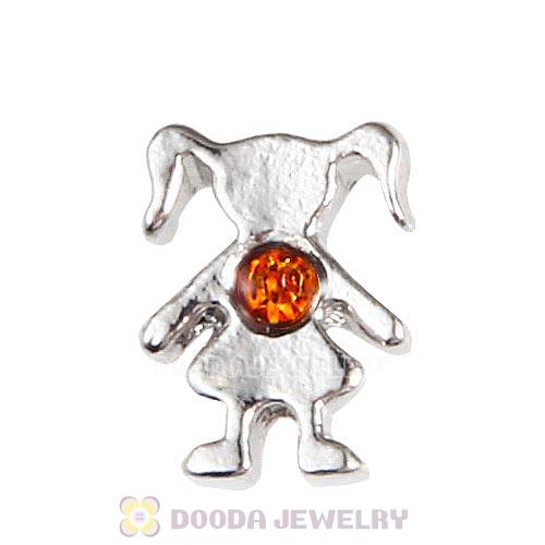 Platinum Plated Alloy Girl with Topaz Crystal Floating Charms