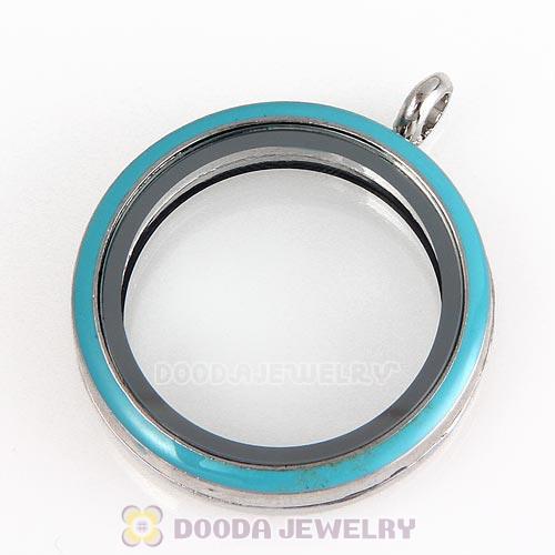 Platinum Plated Alloy Glass Floating Locket Pendant Blue Face