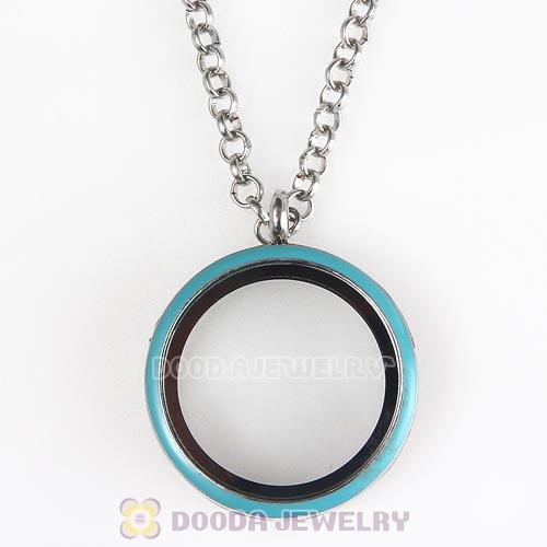 Platinum Plated Alloy Glass Floating Locket Pendant Blue Face
