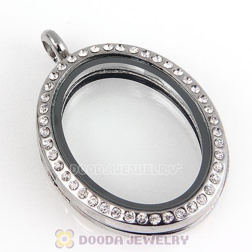 Platinum Plated Alloy Glass Floating Locket Oval Pendant with Crystal