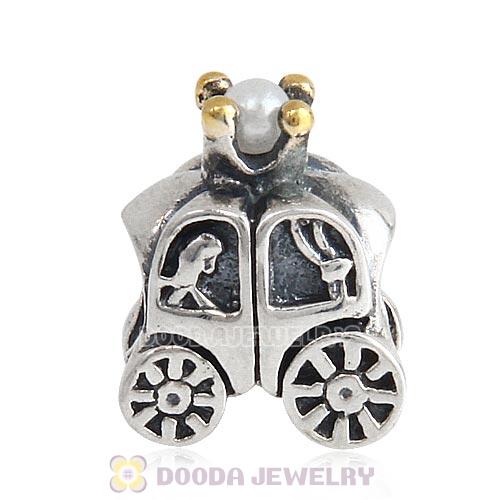 Sterling Silver Gold Plated Royal Carriage with White Pearl Charm Beads
