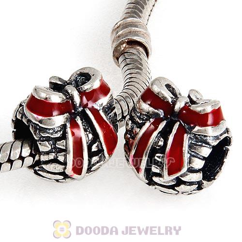 Sterling Silver Red Enamel Pinecone Christmas gift Charm Beads