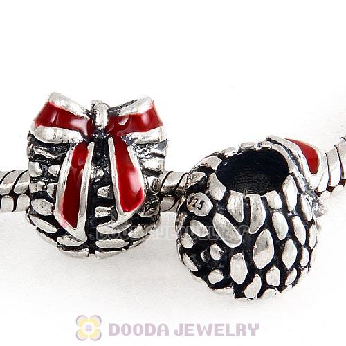Sterling Silver Red Enamel Pinecone Christmas gift Charm Beads