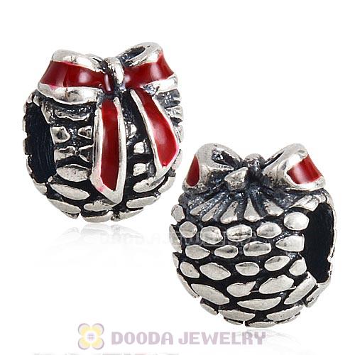Sterling Silver Red Enamel Pinecone Christmas gift Charm Beads