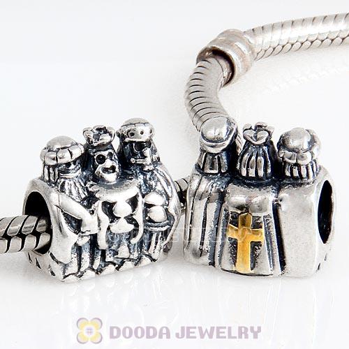 Sterling Silver Gold Plated Cross Three Kings Charm Beads