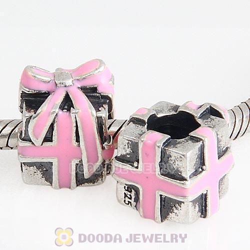 Sterling Silver Wrapped with Love with Pink Enamel Charm Beads