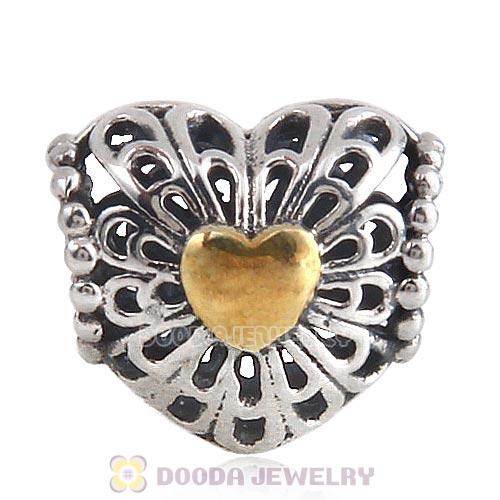 Antique Sterling Silver Gold Plated Heart Charm Beads
