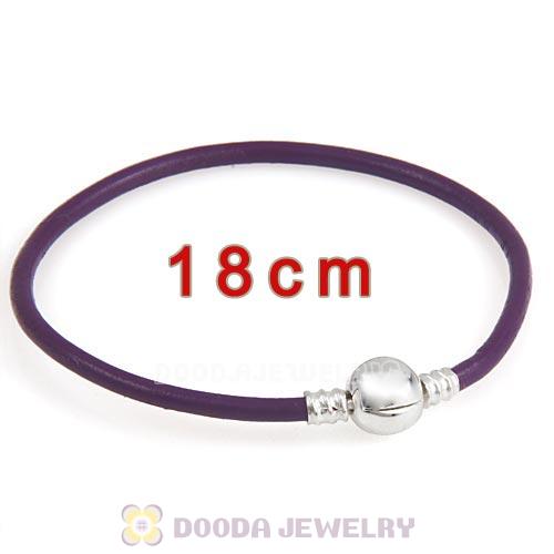18cm Purple Slippy Leather Bracelet with Silver Round Clip fit European Beads