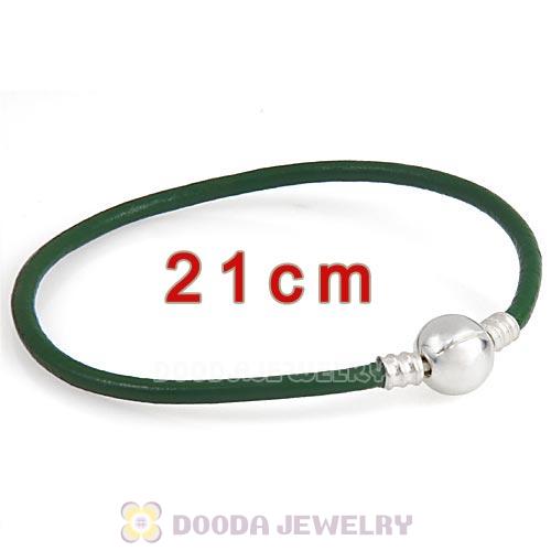 21cm Green Slippy Leather Bracelet with Silver Round Clip fit European Beads
