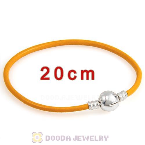 20cm Yellow Slippy Leather Bracelet with Silver Round Clip fit European Beads
