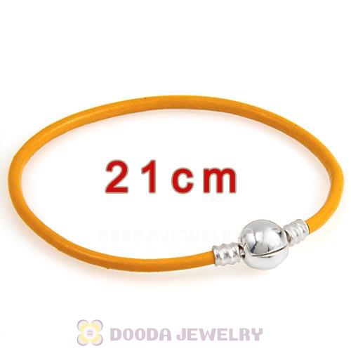 21cm Yellow Slippy Leather Bracelet with Silver Round Clip fit European Beads