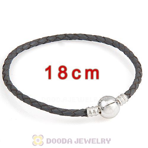 18cm Gray Braided Leather Bracelet with Silver Round Clip fit European Beads