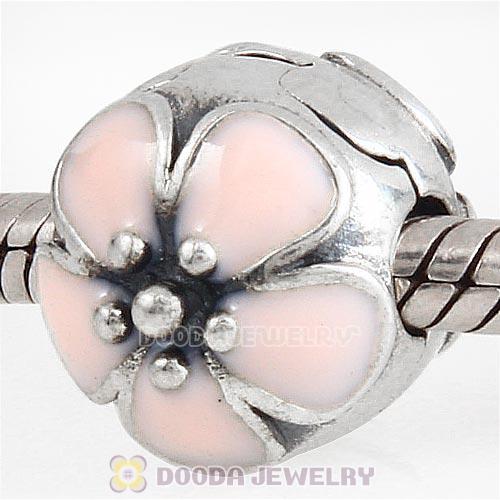 925 Sterling Silver European Cherry Blossom Pink Enamel Clip Beads 