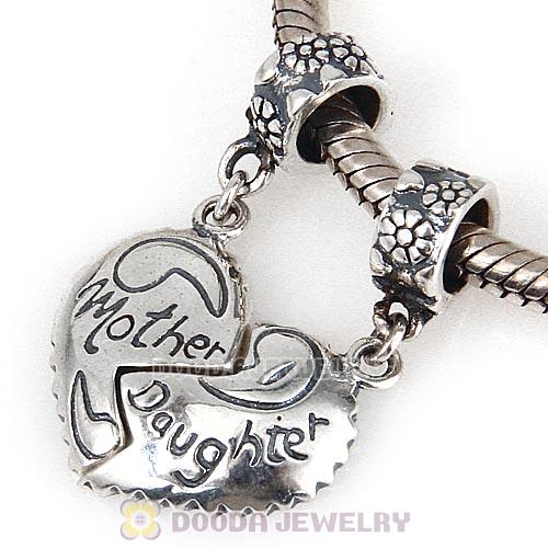 European Style Sterling Silver Dangle Mother Daughter Heart Charms