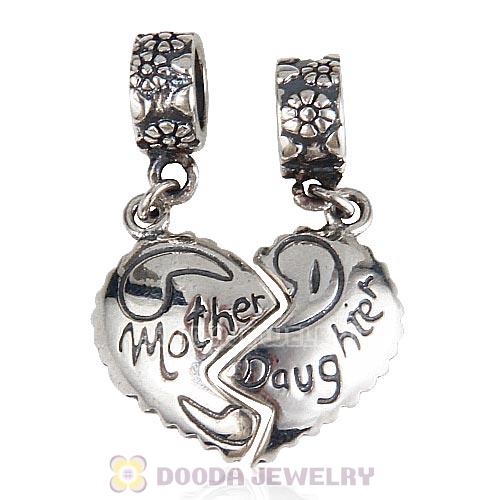 European Style Sterling Silver Dangle Mother Daughter Heart Charms