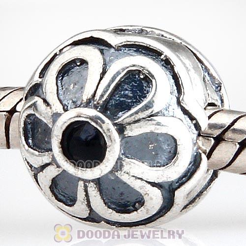 925 Sterling Silver Flower with Jet Crystal Clip Beads 